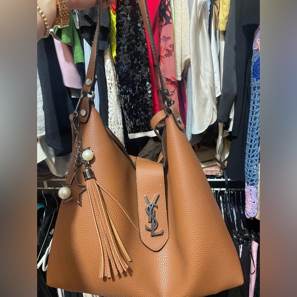 Yves Saint Laurent Tan Shoulder Bag with Pebbled Leather